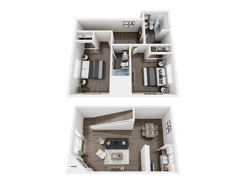Floor plan for 2 beds, 2 baths, 1000 sqft